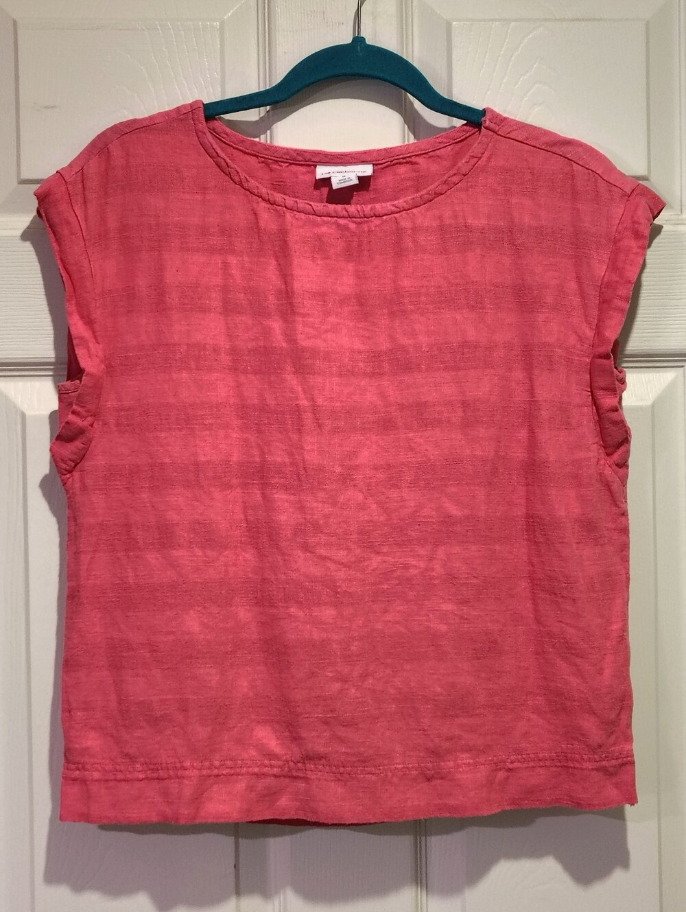 Liz Claiborne Pink Striped Linen Blend Cap Sleeve Top Small
